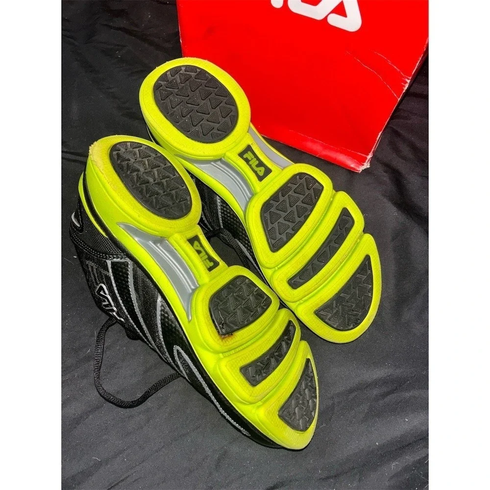 FILA Sport Nitro Boys Running Shoes Black Lime Punch Laces Size 7 sneakers shoes